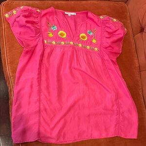 Pink Embroidered silk blouse by Calypso St Barth sz Medium